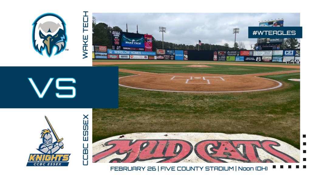⚾️ GAME DAY ⚾️
🆚 CCBC Essex
🕛 Noon (DH 9/7)
🗺️ Zebulon, NC
📍 Five County Stadium (<a href="/CarolinaMudcats/">Carolina Mudcats</a>)
🎟️ FREE Admission
📺 NO LIVE STREAM