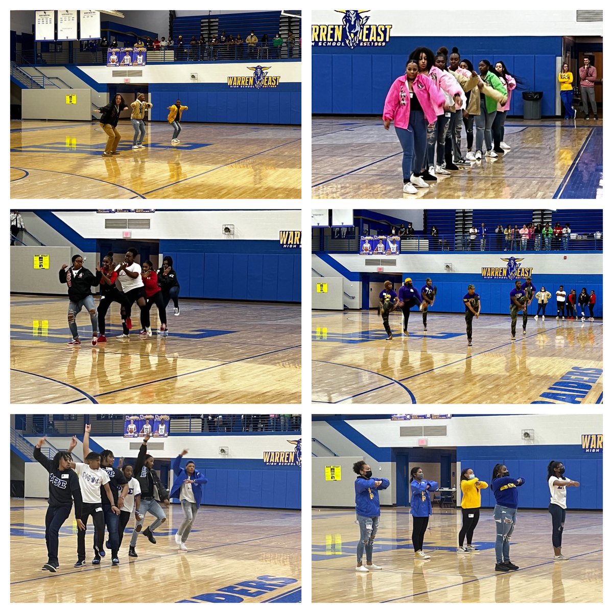 WEHSRaiders's tweet photo. (Top left) Alpha Phi Alpha
(Top right) Alpha Kappa Alpha
(Middle Left) Delta Sigma Theta
(Middle right) Omega Psi Phi
(Bottom left) Phi Beta Sigma
(Bottom Right) Sigma Gamma Rho
Awesome afternoon with 6 amazing performances! #NPHC #DivineNine #StepShow #YardShow https://t.co/PxvVukj3Hy