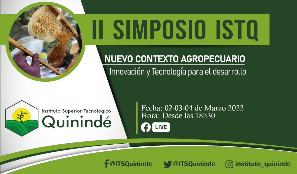 ITSQuininde's tweet photo. 🔊 invitamos a ser parte del II SIMPOSIO "Nuevo Contexto Agropecuario" enfocado en proyectos productivos, porcinos, apicultura, ciclo corto, agricultura de precisión y el papel del estado

Esperamos su participación a partir de 02 al 04 de marzo desde las 18:30 por Facebook Live https://t.co/5NPd1wEBgt