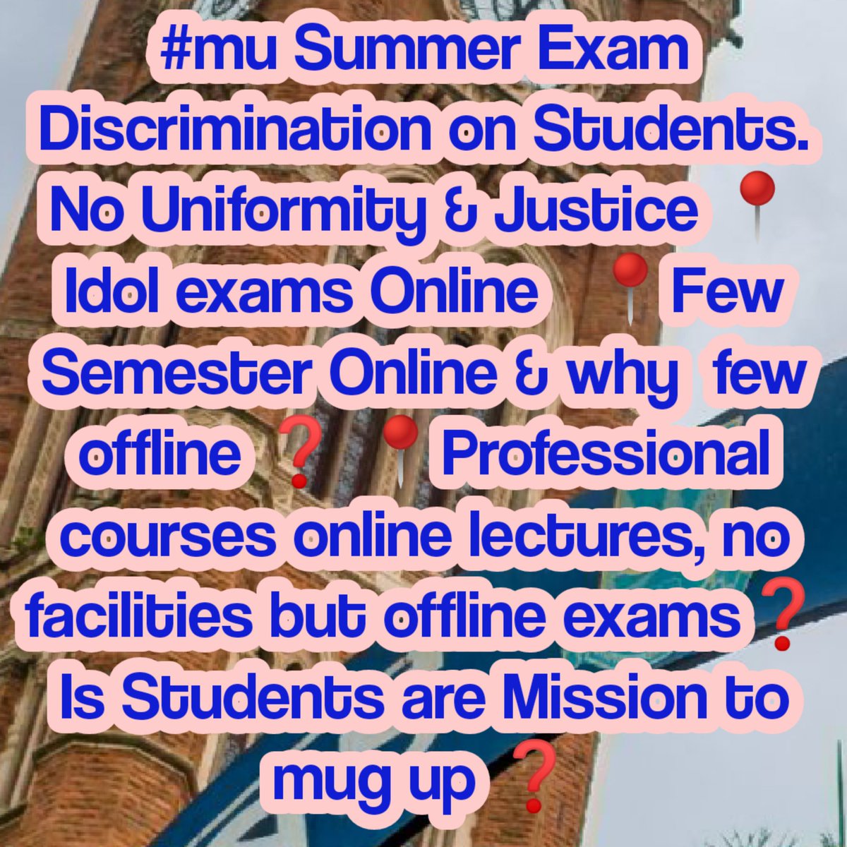 balushamane1's tweet photo. @samant_uday @CMOMaharashtra @anubha1812 
1) In 2 Month, 2 Term Tests,4 Practical Exam,1 Final year Project, 2 Mini Projects, viva &amp; final 5 theory papers
2)Still online lectures &amp; no transport
3) Teachers telling do project by watching Youtube videos
How offline exam?
#mu https://t.co/mIFppXo2lf