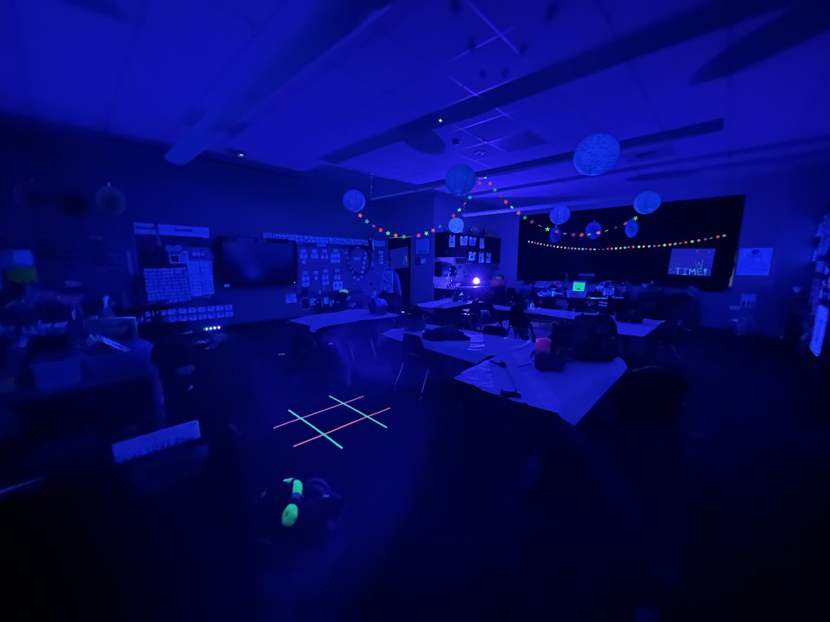 So excited for Monday! Can’t wait to see how the kids react to this! Stayed until 7 on a Friday to get the room ready! #glowparty #kinder #mondayteacher #neonday
