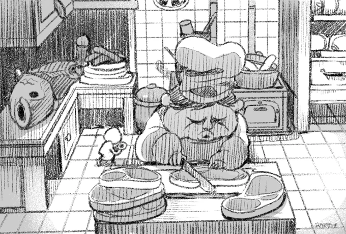 #リトルナイトメア シックス編を初クリア!
面白かったところを描いてみました。
台所をゆっくり探検したいけど、追いかけられるからそれどころではない…😱 
