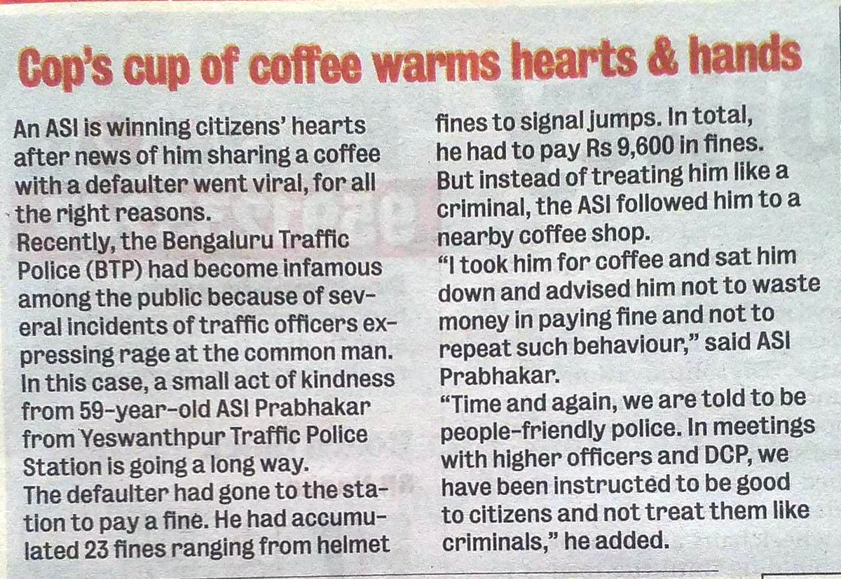 Hai Bengaluru,

"Our Junior Police Officers &amp; Police Staff are serving society under the watchful eye of Smart,Brilliant cops like <a href="/DCPTrWestBCP/">DCP TRAFFIC WEST</a>, <a href="/acpnorthtraffic/">ACP NORTH TRAFFIC BTP</a>, @yspuratrfps Police Inspector, &amp; also Beloved our Citizens..

Thank you dear all 👍

👇courtesy by <a href="/BangaloreMirror/">Bangalore Mirror</a>