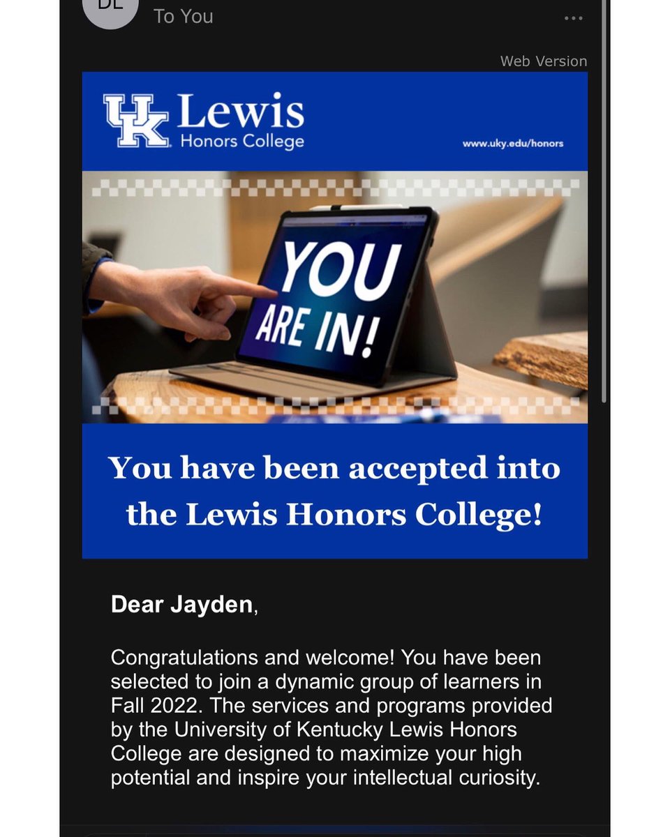 AllisonCombs2b's tweet photo. Congratulations Jayden on being accepted into the Lewis Honors College at the University of KY! Love you girl❤️ https://t.co/jTU9eSJntD
