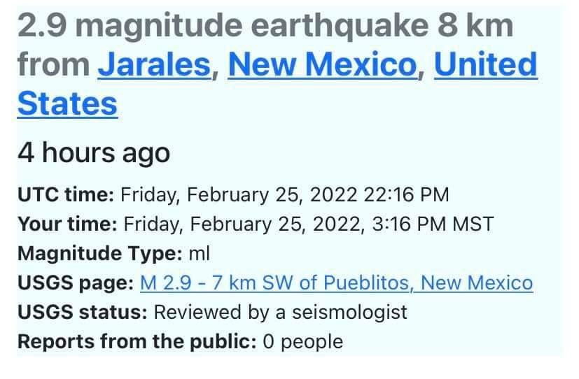 Many felt and heard something strange in Valencia County this afternoon. Apparently it was an earthquake. #valenciacounty #earthquake
