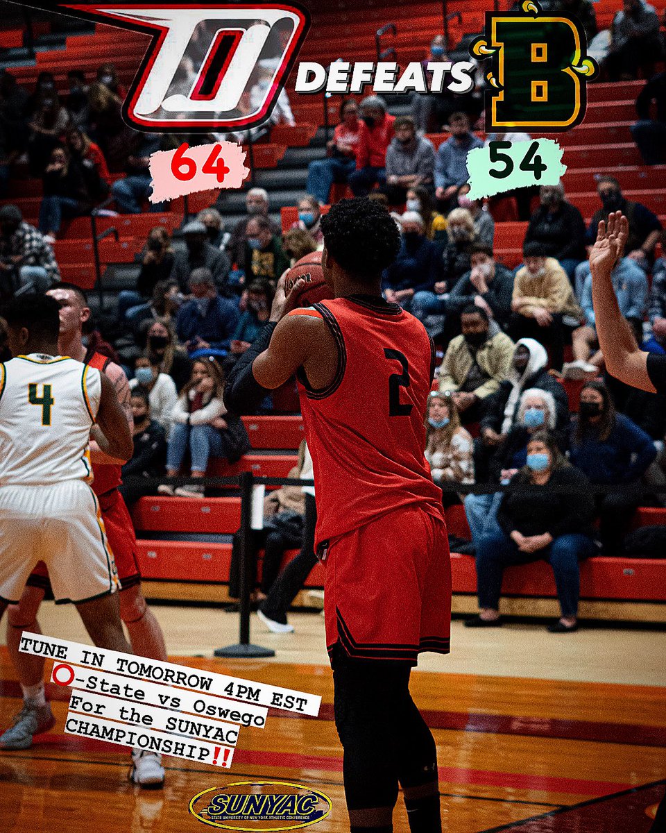 OStateHoops's tweet photo. ⭕️-State Defeats Brockport 64 - 54 to advance to the SUNYAC Championship!
Tune In Tomorrow 4PM EST (#2)Oneonta  vs (#1)Oswego For The SUNYAC CHAMPIONSHIP 🏆 https://t.co/oCR21T1wrL