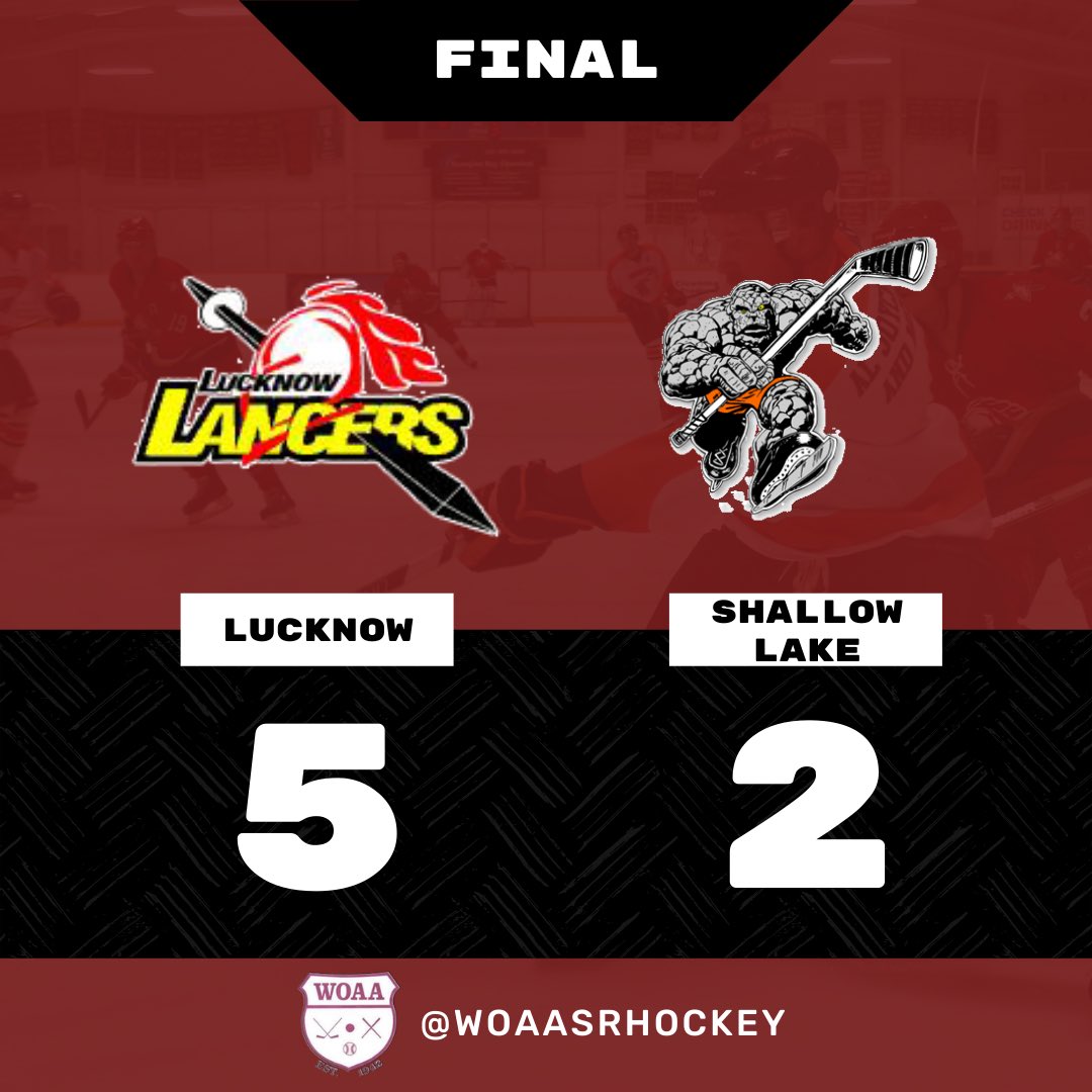 Game scores - Feb. 25, 2022

<a href="/81shockey/">Minto 81's</a> 3
@RadarsHockey 4
Series tied 3-3

<a href="/Lancers21_22/">Lucknow Lancers</a> 5
 <a href="/SLCrushers/">ShallowLake Crushers</a> 2
Lucknow leads series 3-1