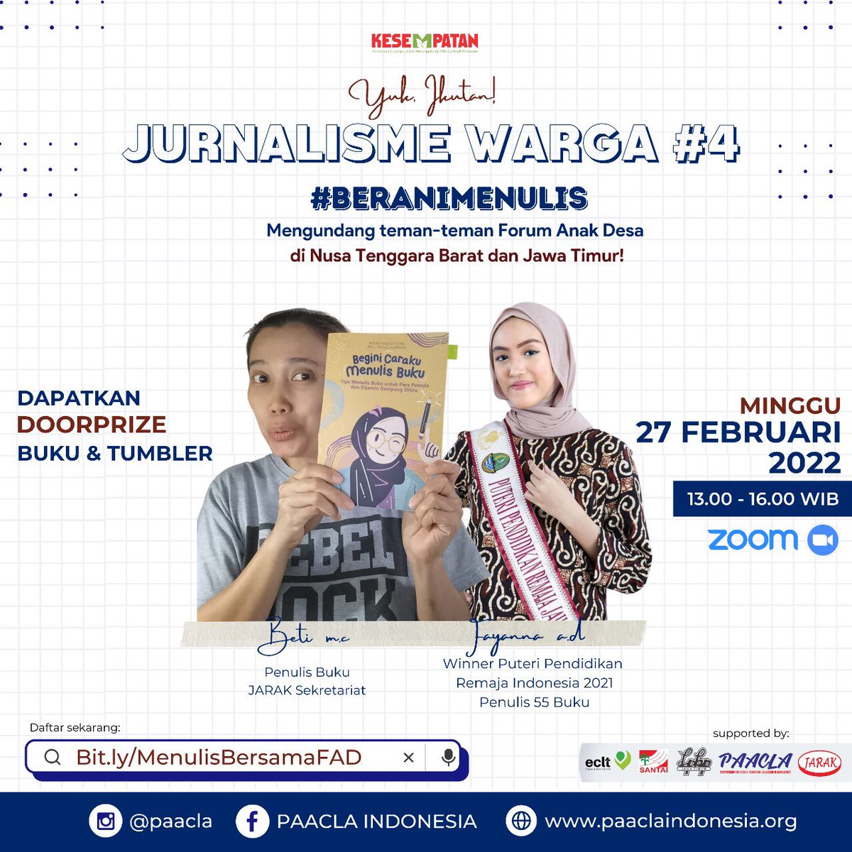 Besok banget loh untuk ikutan Jurnalisme Warga #4 untuk #BeraniMenulis dan menjadi #PenulisMuda 

Sampai jumpa!
