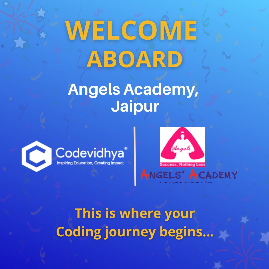 Cheers to the new beginning!
We are delighted to collaborate with Angel's Academy, Jaipur. Awaiting great experiences ahead. 
Coding is the future &amp; the future is at Codevidhya!

#codingforkids #schoolcoding #jaipur #codingisfun #collaboration