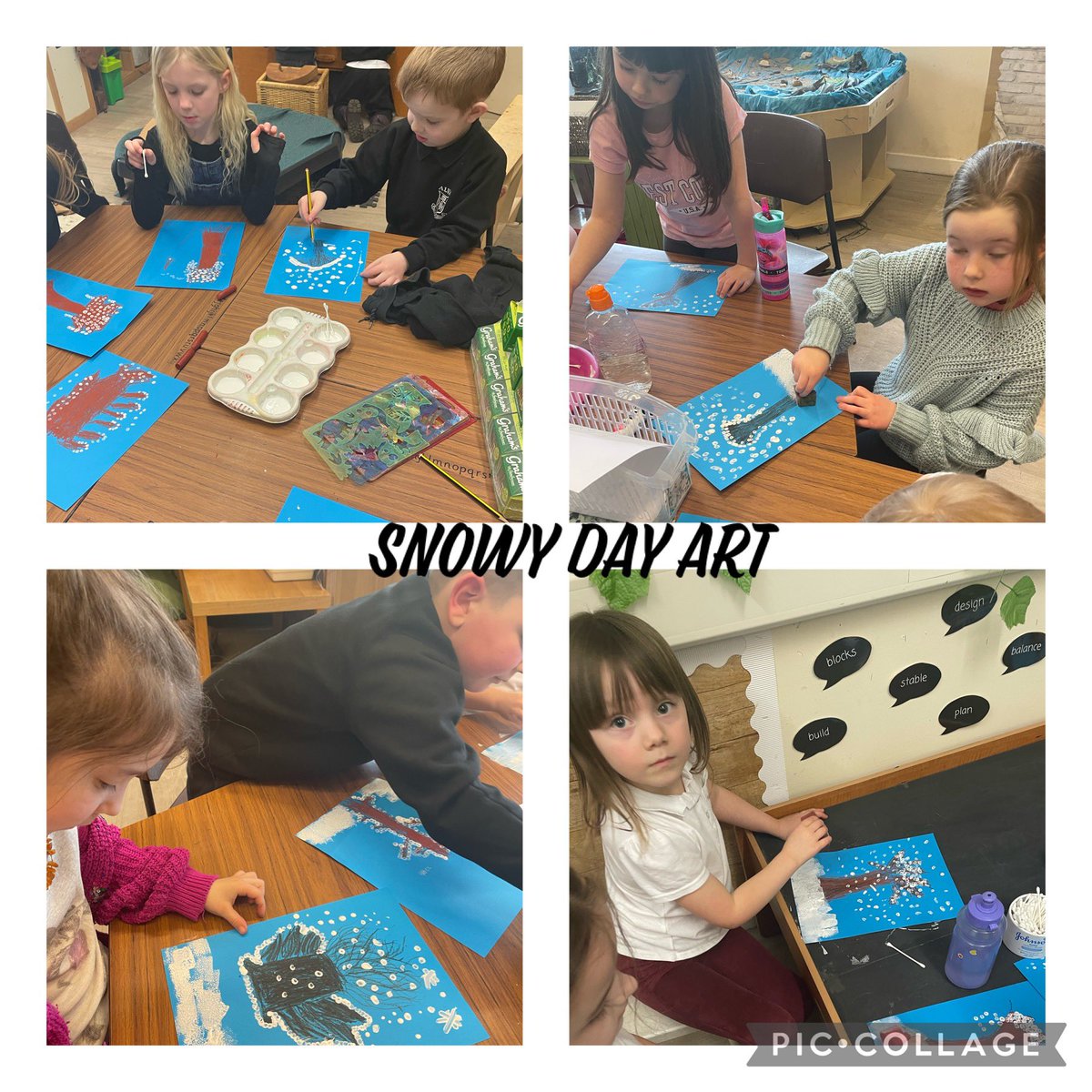 Using our snow day as some inspiration for our art lesson! Using some printing techniques, we used cotton buds and sponges to create different texture. The children used adjectives such as “powdery” and “fluffy” to describe the snow ❄️ @AlvaPSandELC