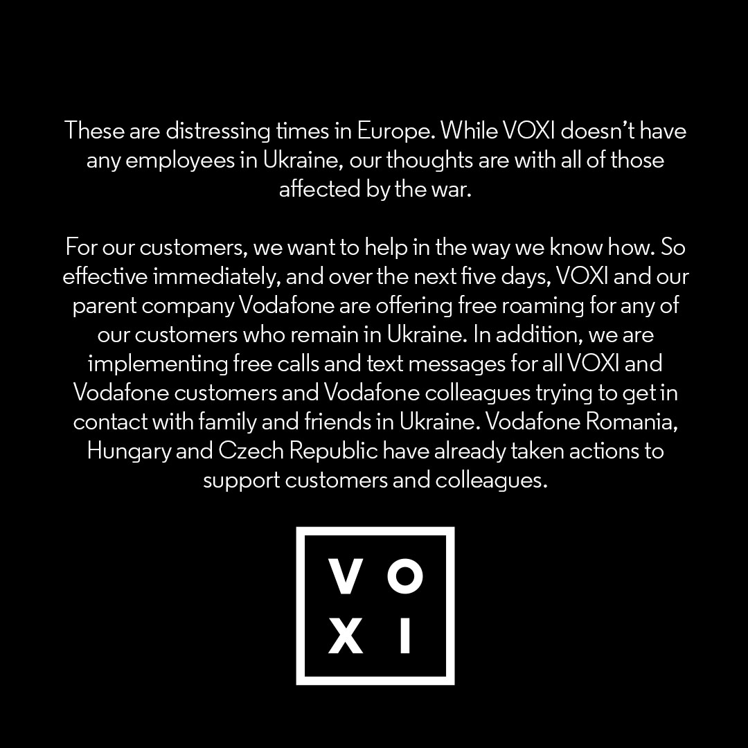 VOXImobile's tweet image. A statement on the situation in Ukraine.