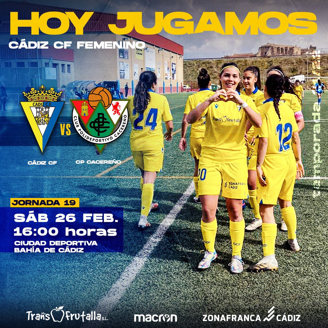 Cadiz_CFFem's tweet photo. 💛💙 𝗠𝗔𝗧𝗖𝗛𝗗𝗔𝗬

⚽️ ¡HOY JUEGA EL CÁDIZ FEMENINO!

🆚 @CacerenoFem B 
📌 Jornada 20 de la #PrimeraNacional 
🏟 Ciudad Deportiva Bahía de Cádiz 
⏰ 16:00 horas
#️⃣ #CádizCacereñoB 
📺 https://t.co/sq5QqGMftL 

#VamosCádiz #LLNSN https://t.co/hNQ12j4bcG