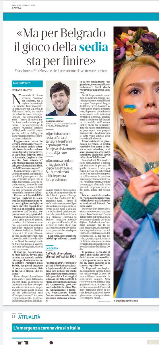 Sapete quel gioco che si fa da bambini con la musica e quando la musica si ferma bisogna sedersi? Ecco, descrivo così la posizione della Serbia in merito alla crisi ucraina.
Ma dico anche che la guerra è una schifezza immonda. 

Su <a href="/il_piccolo/">Il Piccolo</a>, nell'intervista di <a href="/stefanogiantin/">Stefano Giantin</a>