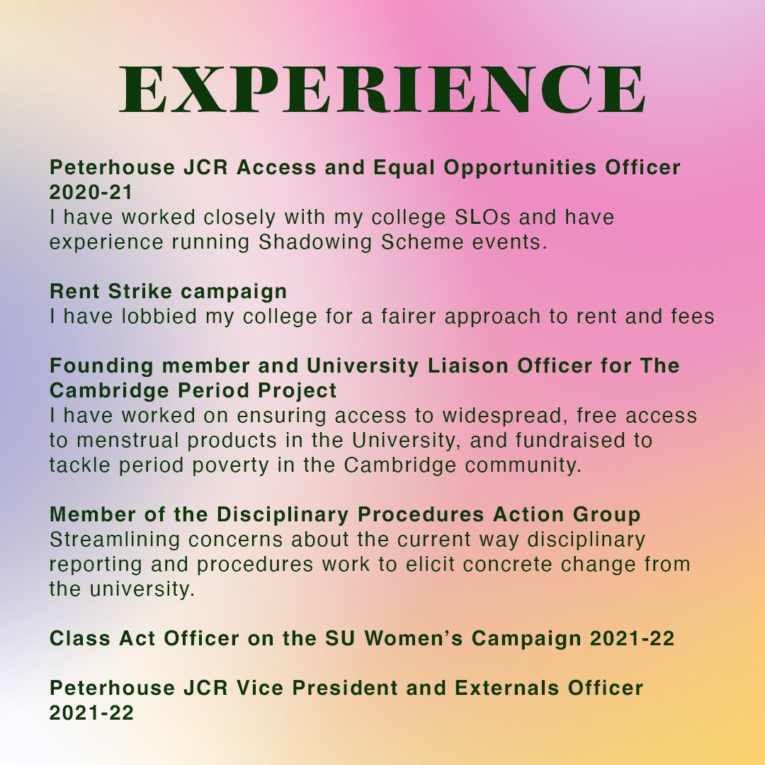 i am VERY excited to be running in the upcoming cambridge su sabbatical officer elections! please read my policies and experience and vote me AEP (UG) from 🔥9AM MONDAY 28TH FEBRUARY – 5PM THURSDAY 3RD MARCH🔥 (all are eligible to vote for this role!!)
cambridgesu.co.uk/yourvoice/elec… ❤️