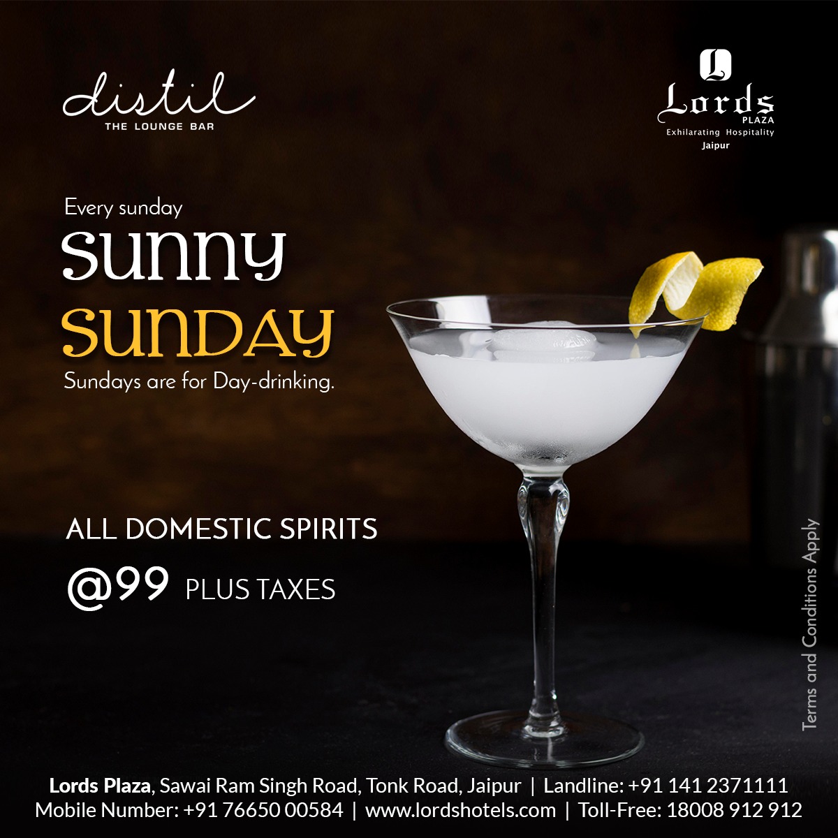 LordsJaipur's tweet photo. Sunday's are for day drinking ! Now enjoy the last day of week, just how it's meant. By enjoying some super yummy cocktails at Lords Plaza Jaipur.
For more details call us on :- 7665000581, 7665000572, 7665029777 or 01412371111.

Lords Plaza Jaipur,
Toll Free - 18008912912 https://t.co/26jcWlrMF3