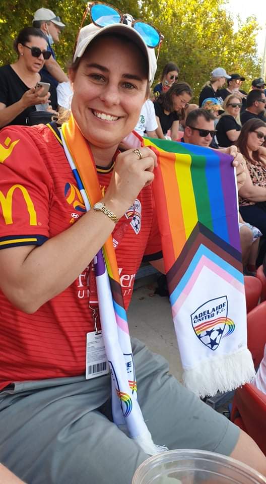 Absolutely loving the Pride Merch! What a wonderful day at Coopers! Come on you Reds!! @AdelaideUnited  #UnitedForPride