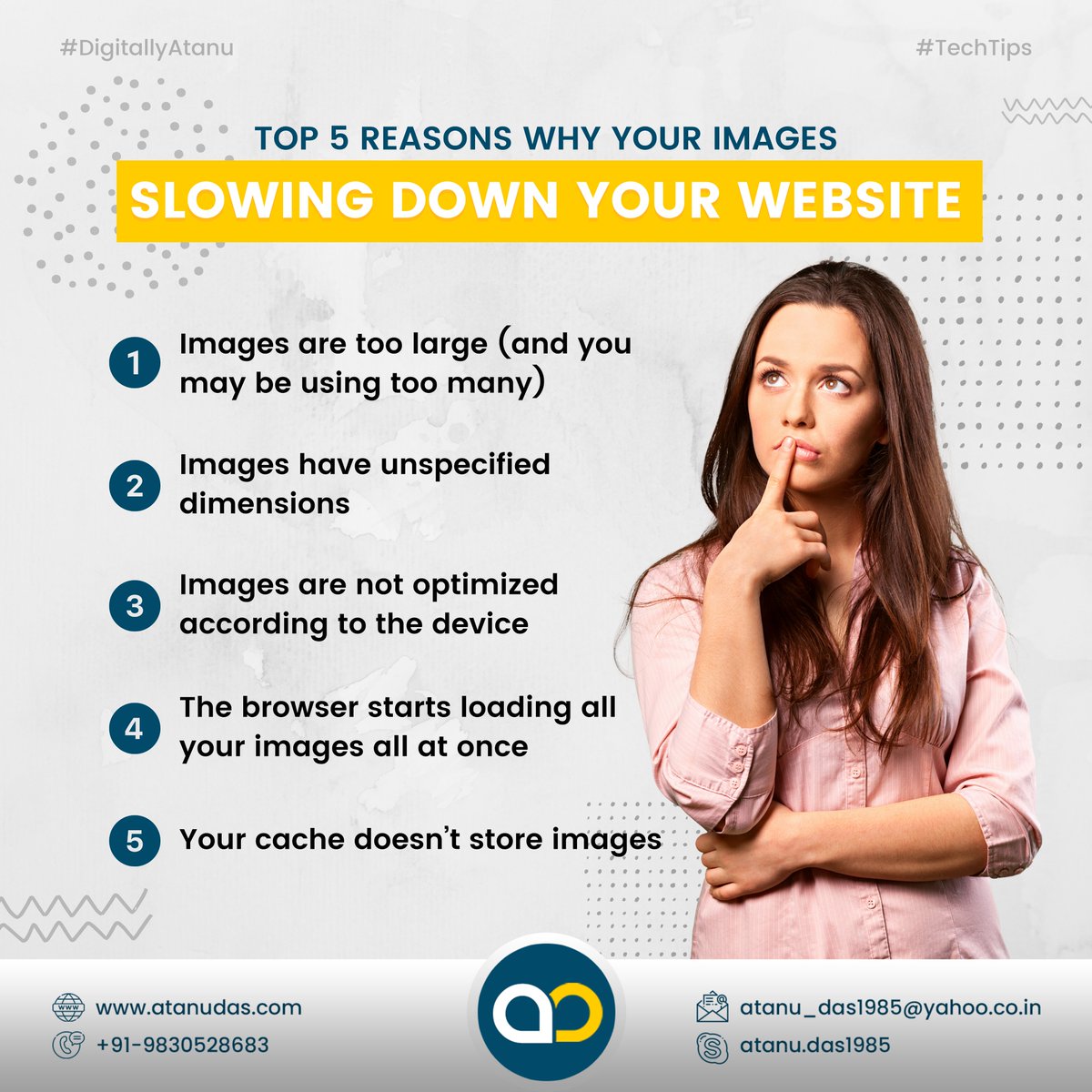 seoexpertatanu's tweet image. 😱 Optimizing your images can help reduce the time it takes for them to load. I’ve outlined TOP 5 reasons - why images are slowing down your website&apos;s performance: linkedin.com/posts/digitalm…

#ImageOptimization #LoadTimeOptimization #WebsiteLoadTime #DigitallyAtanu