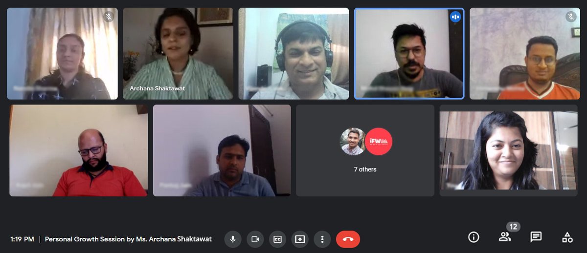 IFWWebStudio's tweet photo. Team IFW is overwhelmed to have a wonderful learning session by Ms. Archana Shaktawat @Imprintcentre. Her Personal Growth Sessions are something to learn from.
#TeamBuildingActivity #OnlineTeamActivity #IFW #TeamIFW https://t.co/mYPC3aavqD