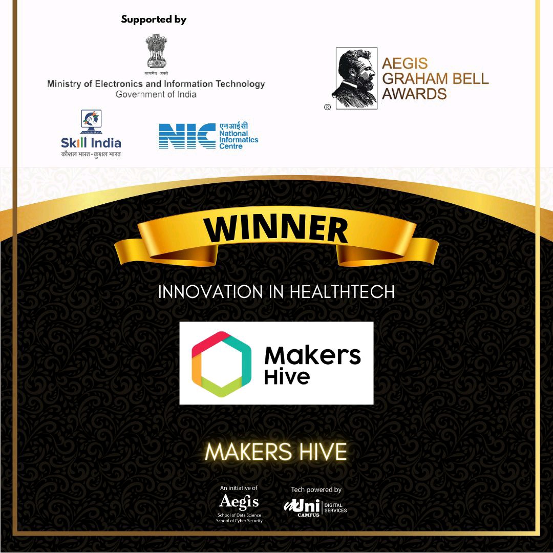 makers_hive's tweet image. Makers Hive is honoured to receive the 12th AEGIS Graham Bell Award. 
Category-Innovation in HealthTech. 
Thank you @AegisGrahamBell @GoI_MeitY @MSDESkillIndia 
#makershive #technologyforchange #innovation #bionicarm #GrahamBellAward #ITMinistry #MadeInIndia #MedTech #healthcare