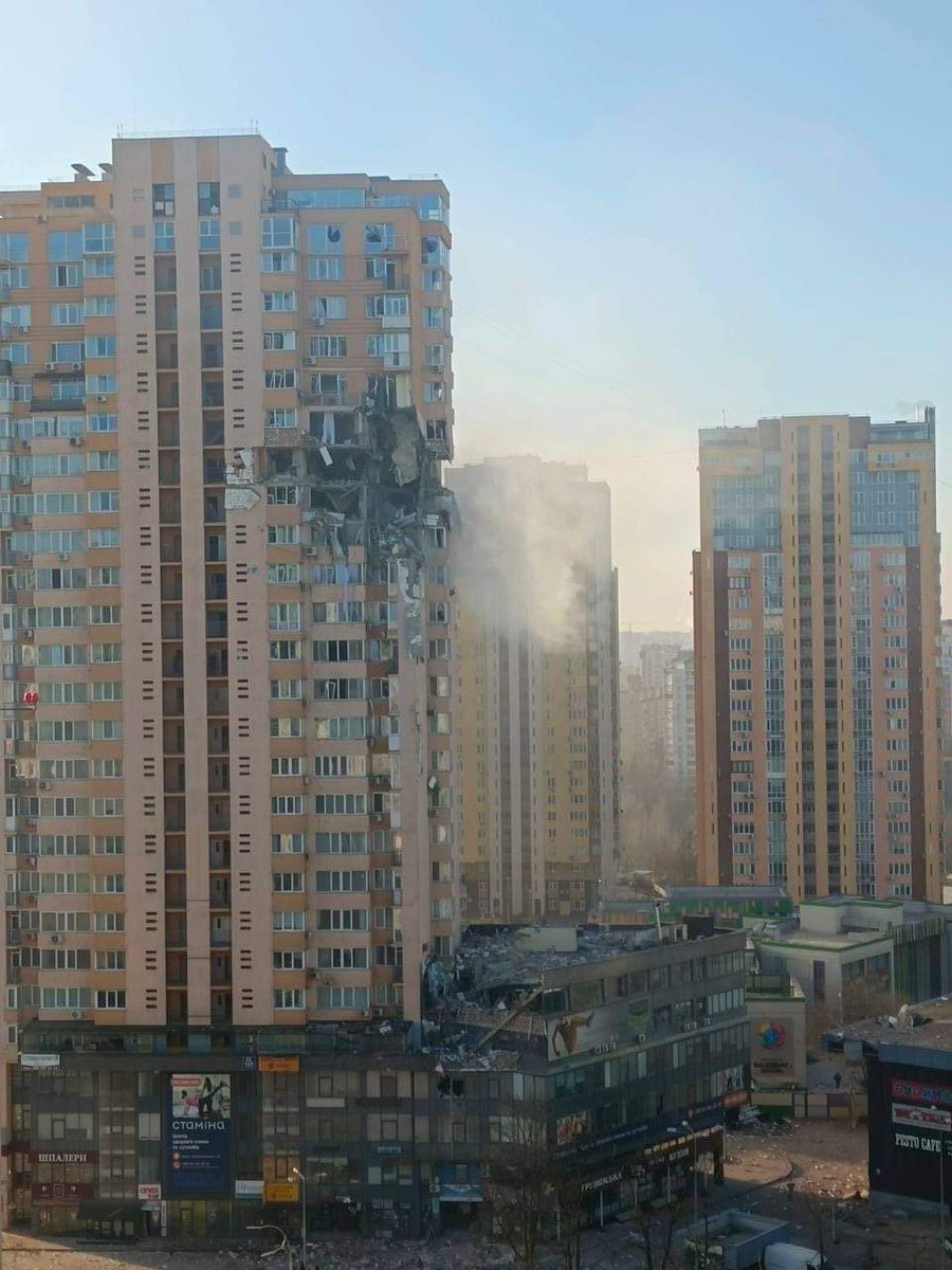 Saturday morning in Kyiv. The building was damaged with missile. Look at it the world! And do something. F*cking Russians, go away from my country!