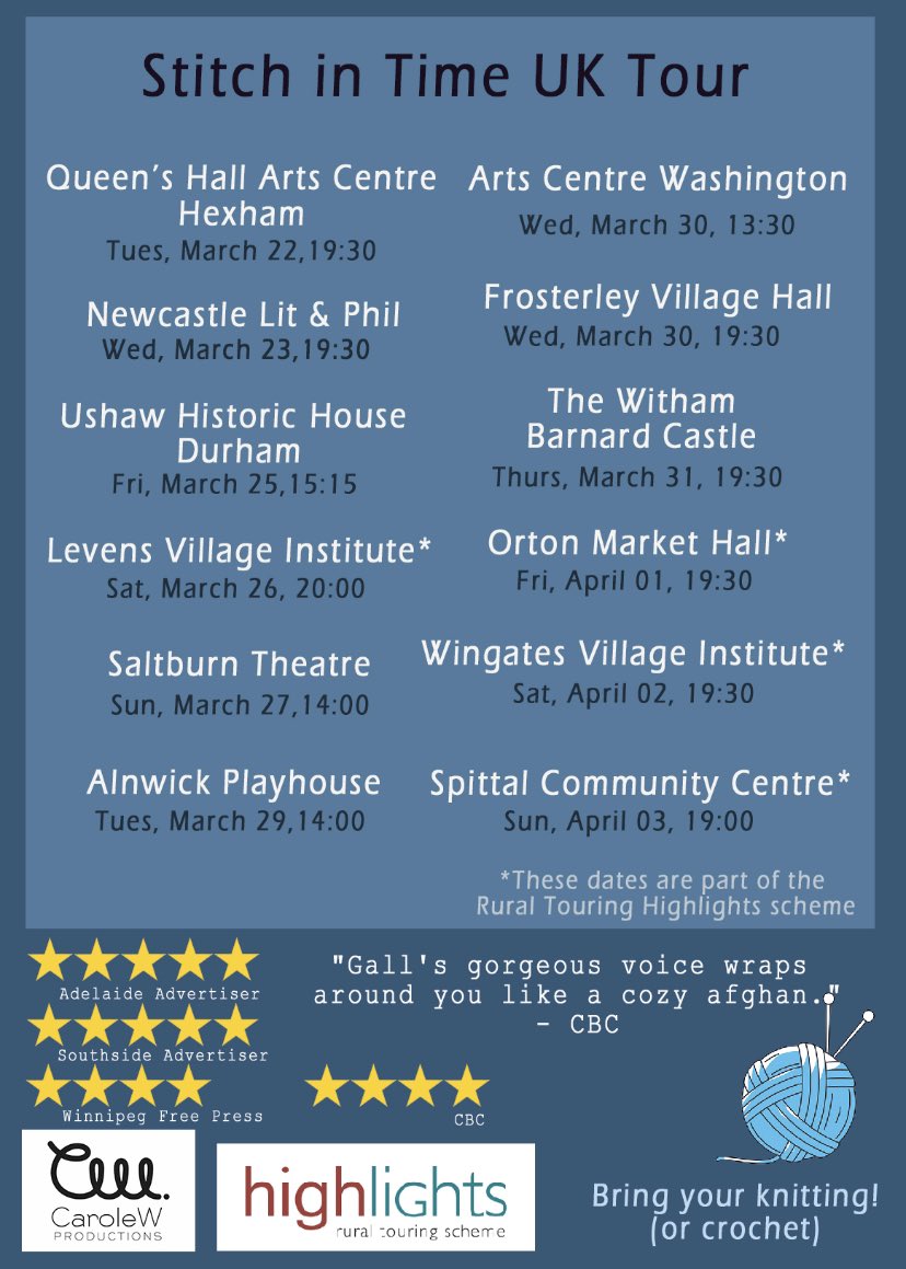 Our March offering! A lovely “one woman &amp; a whole heap of yarn” show. Bring along your own knitting or crochet &amp; enjoy the fascinating &amp; very nearly lost history of the knitting songs of WWI &amp; II - did you know even Irvin Berlin wrote one?!