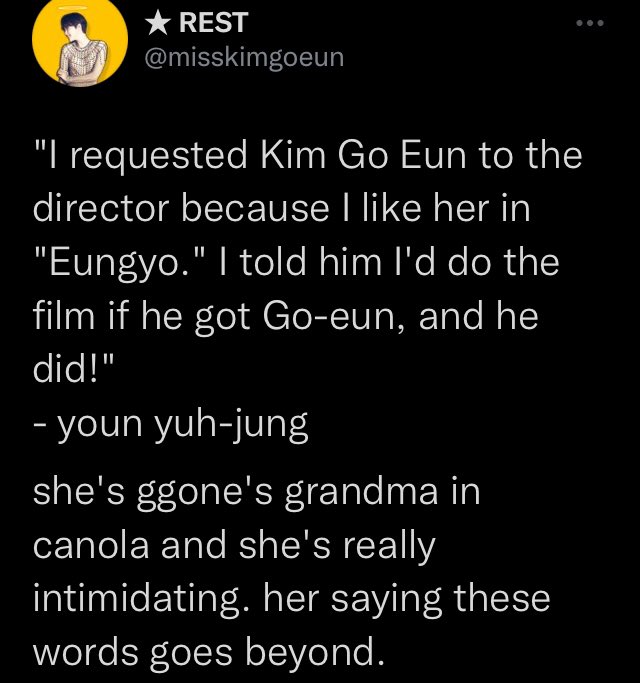 synergy0209's tweet photo. Youn Yu-Jung  the only actress in Korea who won both the Bafta &amp; Oscar for Minari has also work for #KimGoEun .    
 
They work together  in Canola ,  in ☝️ of Ggone.interview she said “ Wait for me , I will be ready to act with you again” to that effect https://t.co/XL0uKQxODQ