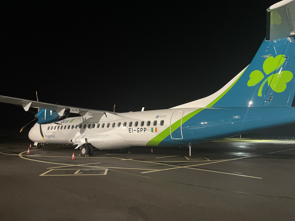 noeltoolan's tweet photo. On @TheBusinessRTE right now #EmeraldAirlines #ConorMcCarthy & the new @AerLingus spanking new regional chariot all set to go in #Donegal last night https://t.co/p2pYSZEQbk