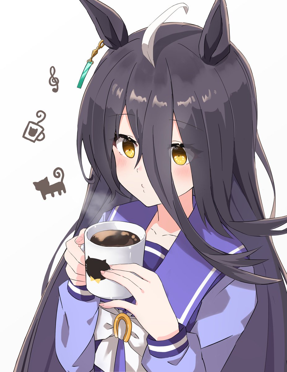 マンハッタンカフェ(ウマ娘) 「再掲だけどカフェちゃんのコーヒー飲む時の手の添え方がこの解釈寄りなのスキ… 」|タナのイラスト