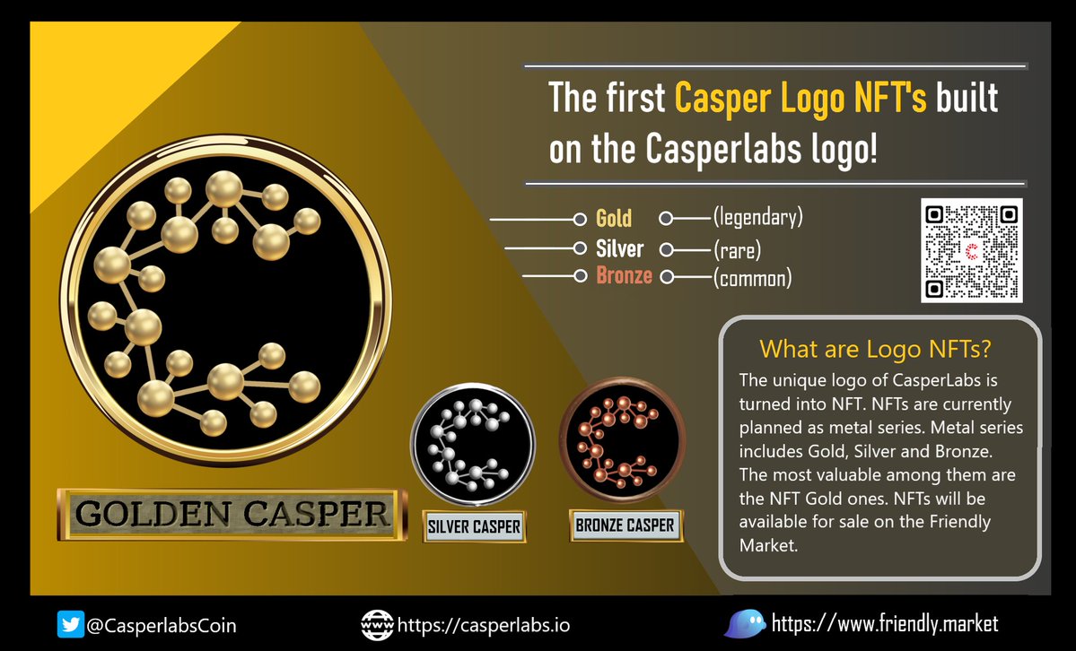 Casper Logo NFTs are ready!
We present the most valuable piece of the series, Golden Casper.
There will be only 10 winners.
To have these precious golden casper NFTs;

✅Follow @CasperlabsCoin &amp; <a href="/Casper_Network/">Casper</a> 
✅Like and Retweet this tweet
✅Tag 3 friends
 👍Good luck

#CSPR