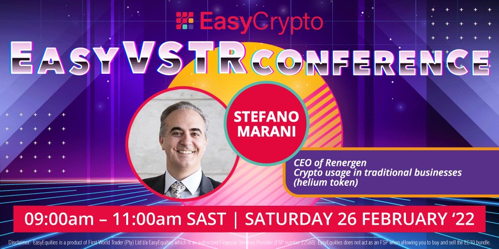 EasyEquities's tweet photo. 📽️𝑬𝒂𝒔𝒚𝑪𝒓𝒚𝒑𝒕𝒐 𝑪𝒐𝒏𝒇𝒆𝒓𝒆𝒏𝒄𝒆 𝒊𝒔 𝒏𝒐𝒘 𝑳𝑰𝑽𝑬! 

Now on stage @StefMarani, CEO of @RenergenJHB
Join now INVSTRs👇
🔗 - https://t.co/8fZafwVbHN

Remember, we've got R5000 up for grabs🤑
#EasyCryptoConference https://t.co/j4ml1V2R2l