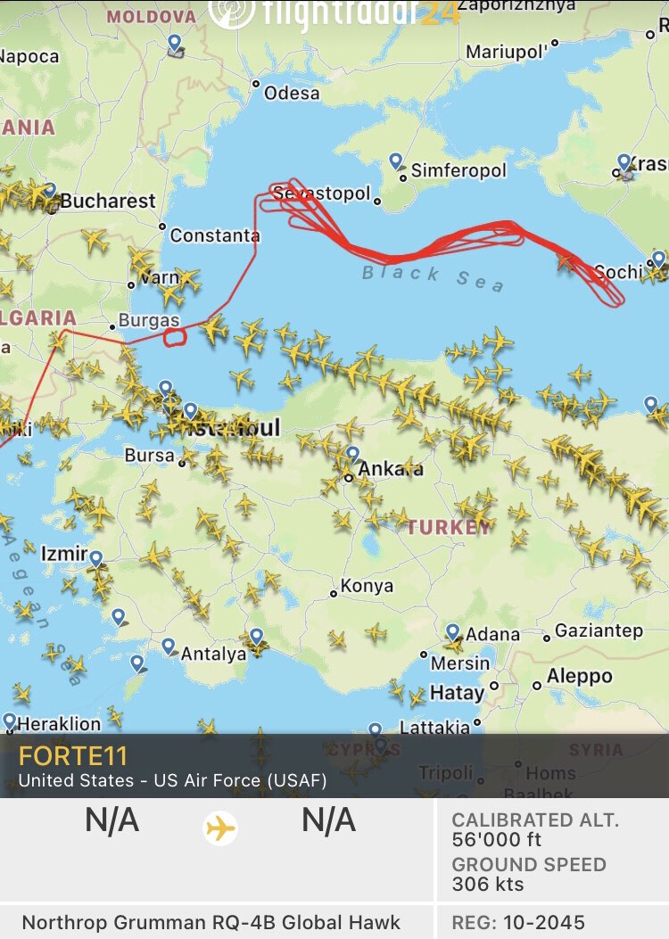 Ever wondered where the borderline of the International Airspace around #ukraine and #Russia is? This US drone nicly draws it on the map..