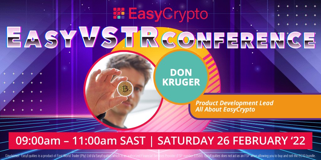 EasyEquities's tweet photo. 📽️𝑬𝒂𝒔𝒚𝑪𝒓𝒚𝒑𝒕𝒐 𝑪𝒐𝒏𝒇𝒆𝒓𝒆𝒏𝒄𝒆 𝒊𝒔 𝒏𝒐𝒘 𝑳𝑰𝑽𝑬! 

Now on stage @DonKruger_, Product Development Lead at @EasyCryptoSA
Join now INVSTRs👇
🔗 - https://t.co/TFNYteBpmy

Remember, we've got R5000 up for grabs🤑
#EasyCryptoConference https://t.co/MrWWZLtfg8