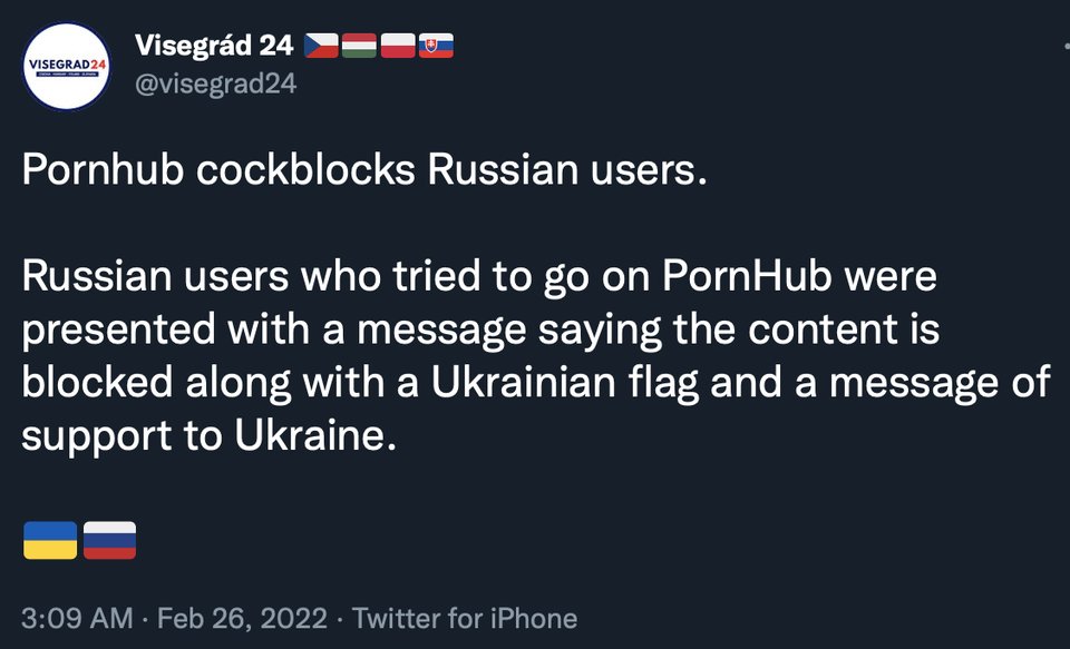 Pornhub 宣布禁止俄罗斯用户 