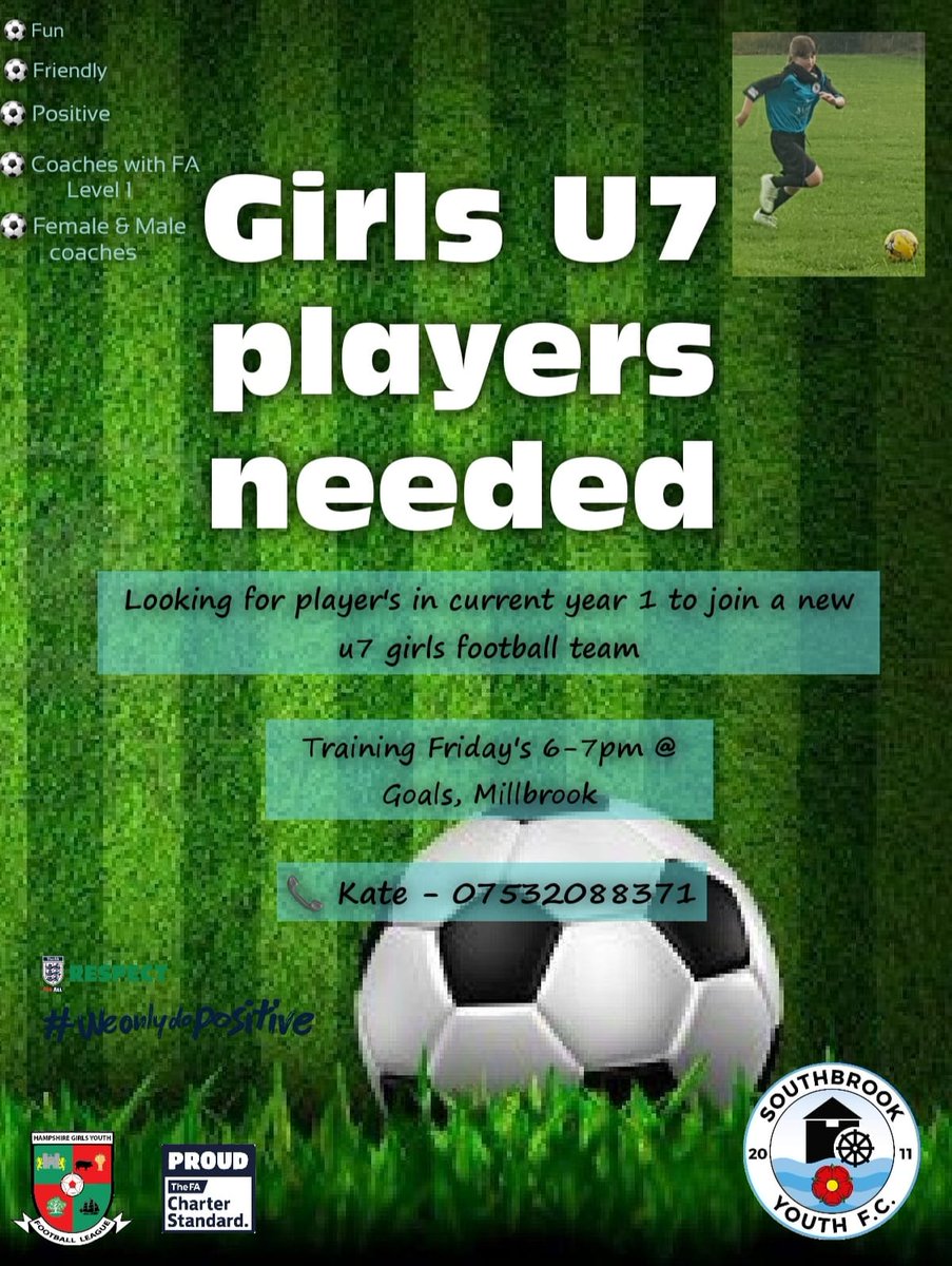 SouthbrookTeam's tweet photo. Players needed, help spread the word! 
#hampshirefa #girlsfootball #Southampton https://t.co/MF5k1xbrx8