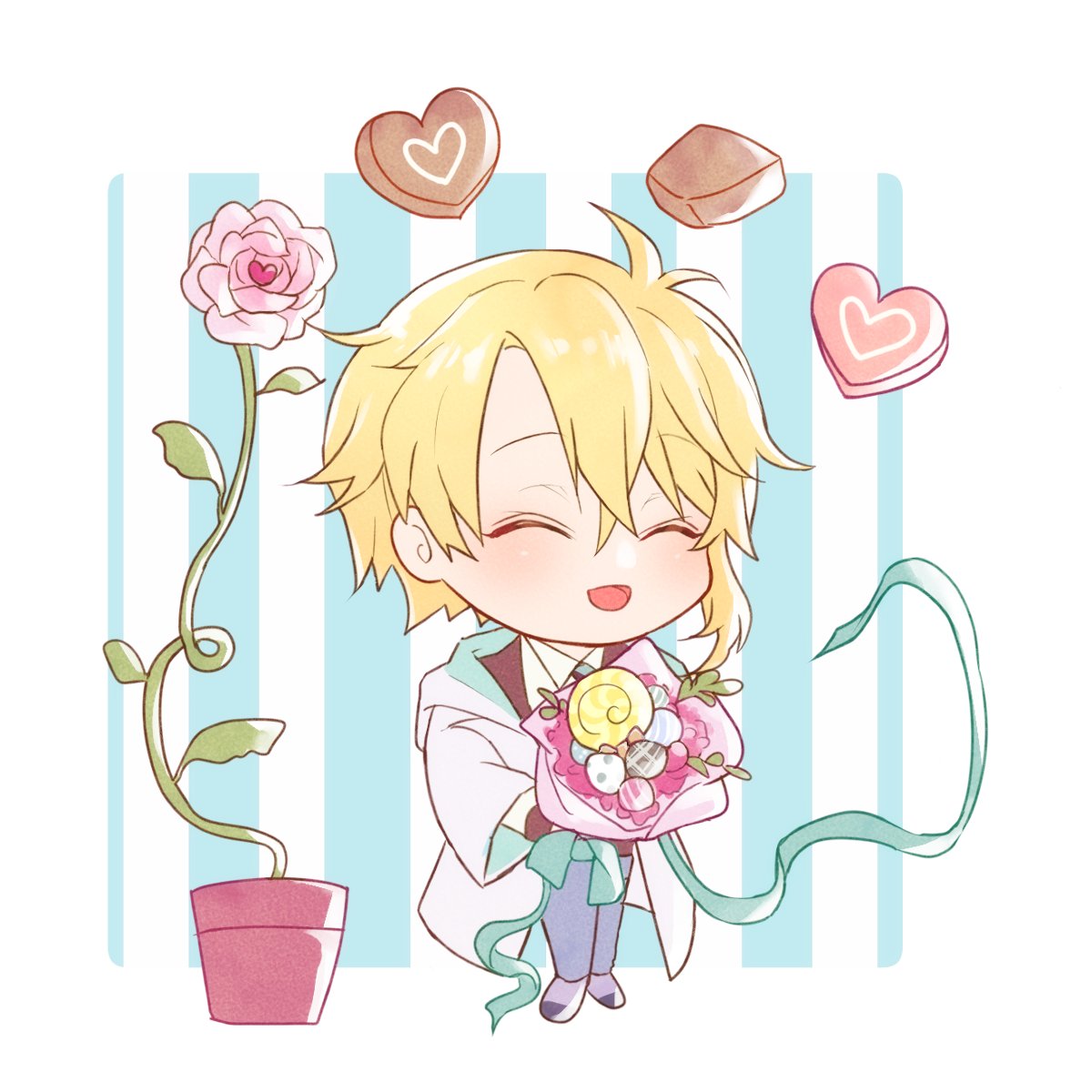 1boy flower male focus blonde hair closed eyes solo chibi  illustration images