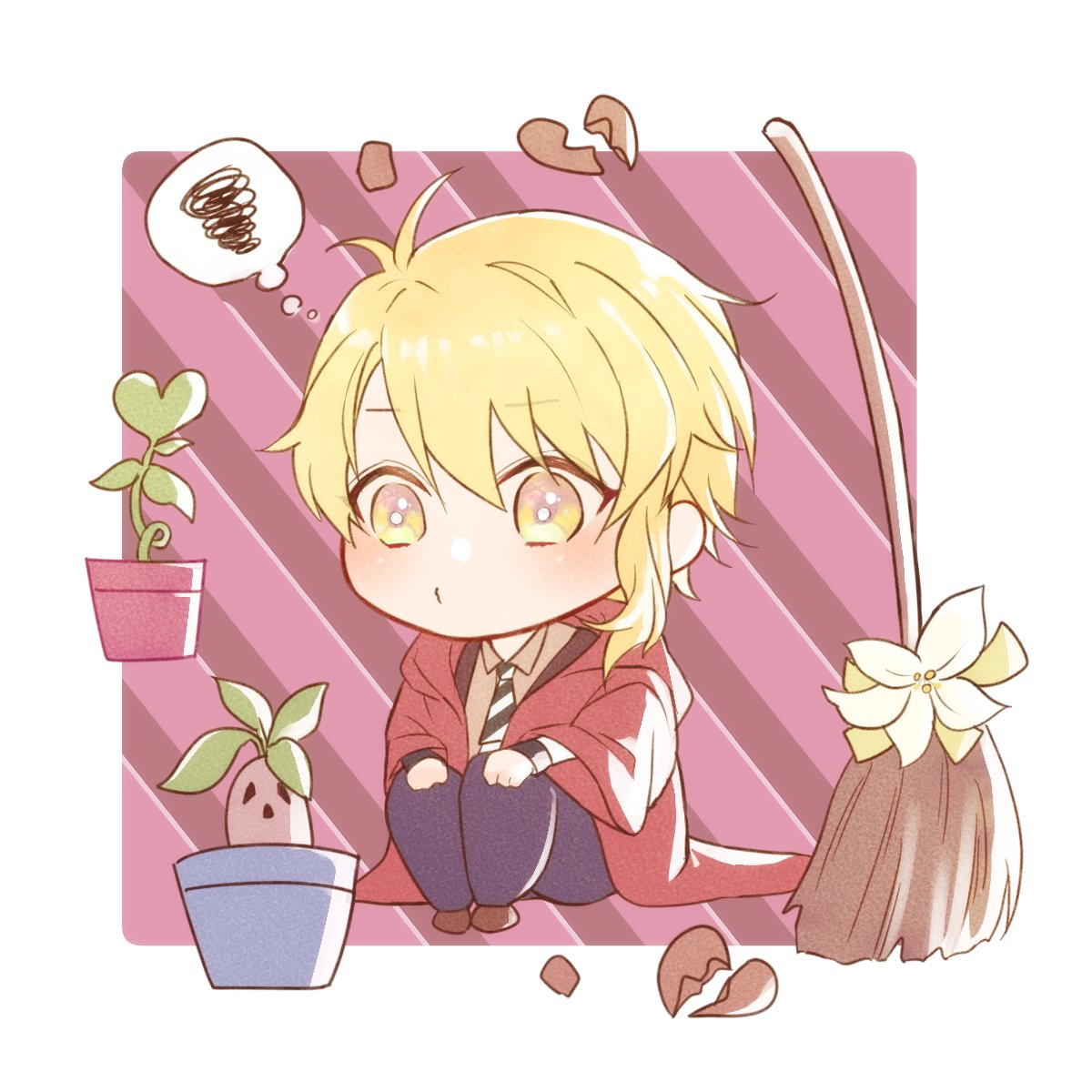 1boy flower male focus blonde hair closed eyes solo chibi  illustration images