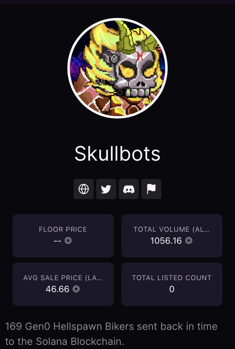 DegenLabs's tweet photo. 🚨Gen1 WL Giveaway🚨
Skullbots is back in the 0 Listings Club on MagicEden and it sure feels good💎

1 WL Winner | 24 Hrs⏰

Follow✅
RT✅
Tag 2✅

Remember 1 Gen0 = 1🏡

Don't Live in Regret👇

#Solana  #SolanaNFTs  #giveways https://t.co/BRZS9BqnzX