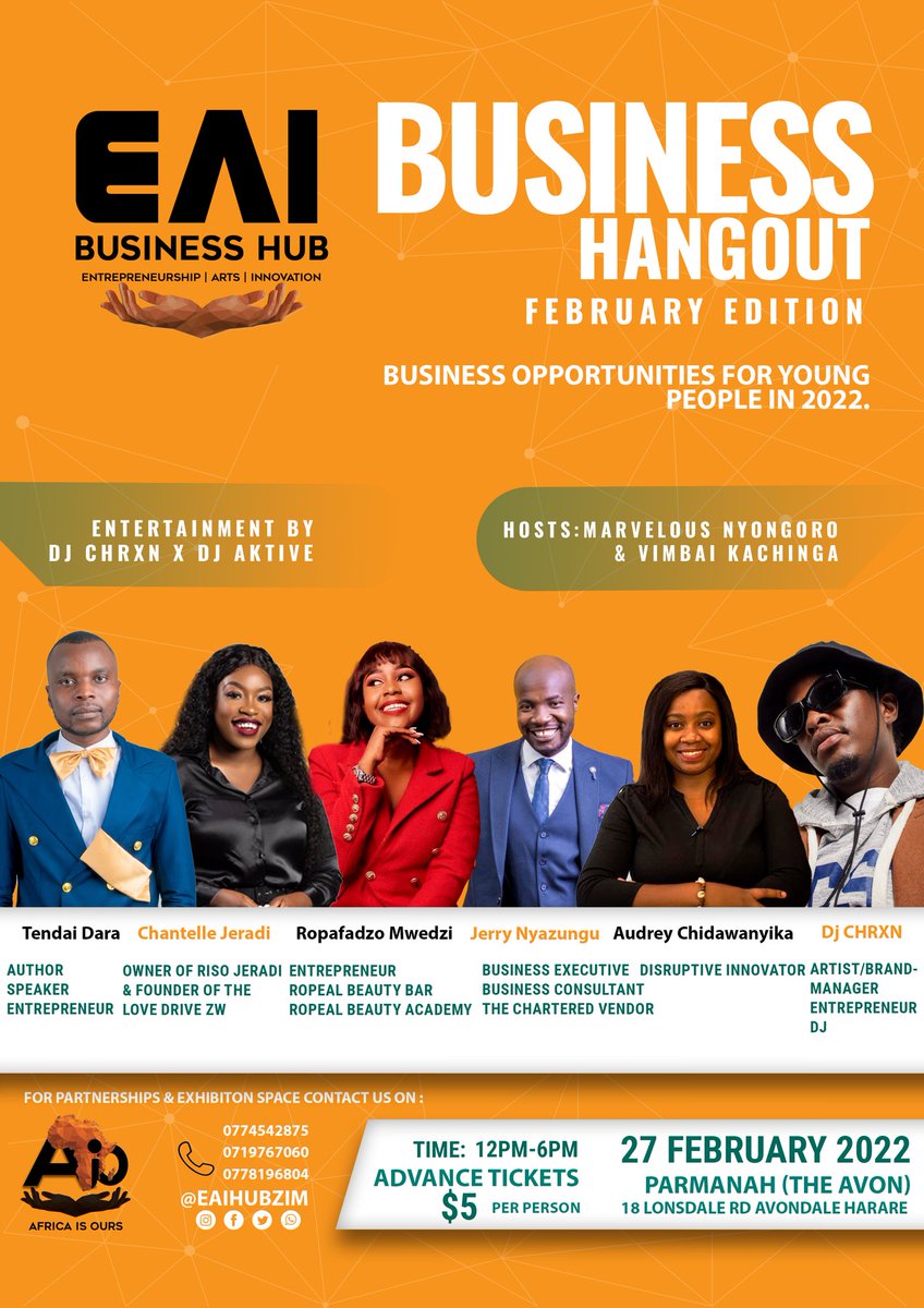EAIHubZim's tweet photo. Come and hangout with @marvenyongoro tomorrow at the Business hangout. Tickets still available. https://t.co/cK1mWzVBbz
