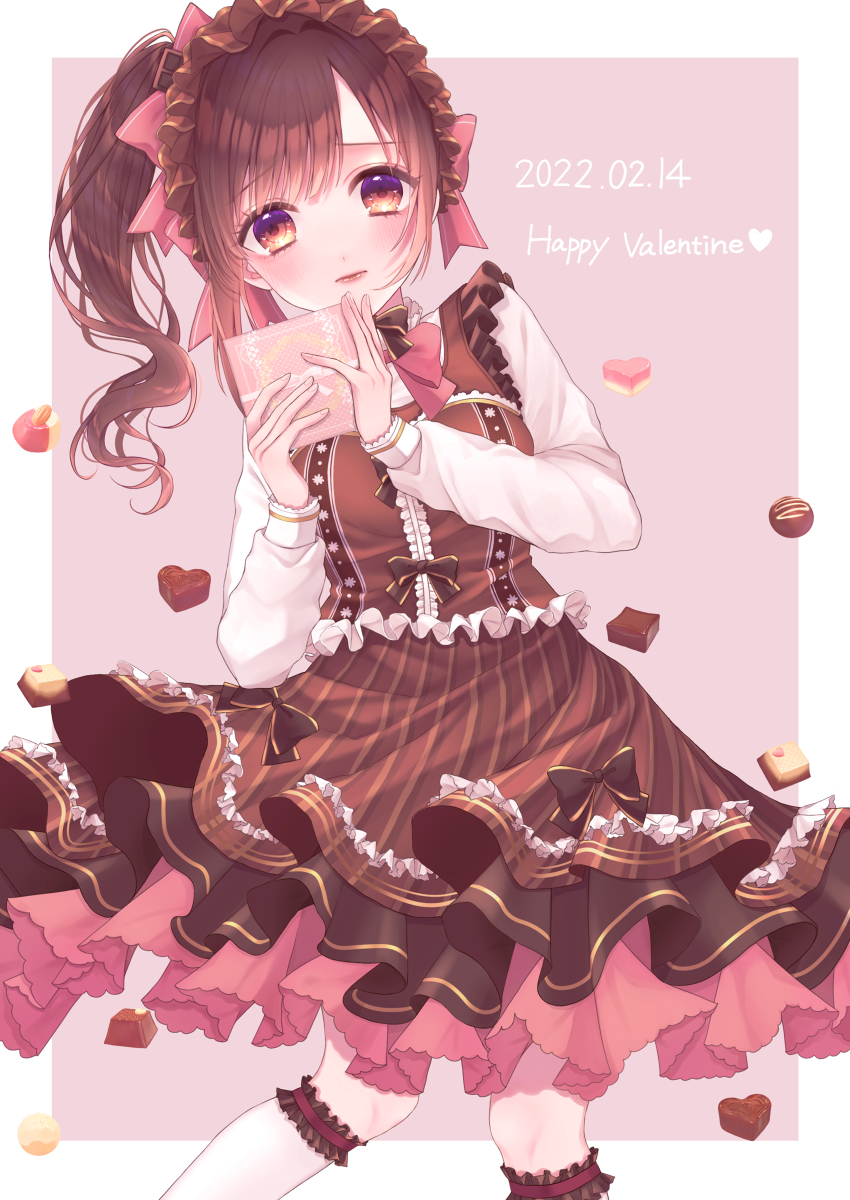 igarashi kyoko 1girl solo side ponytail brown hair dress looking at viewer valentine  illustration images