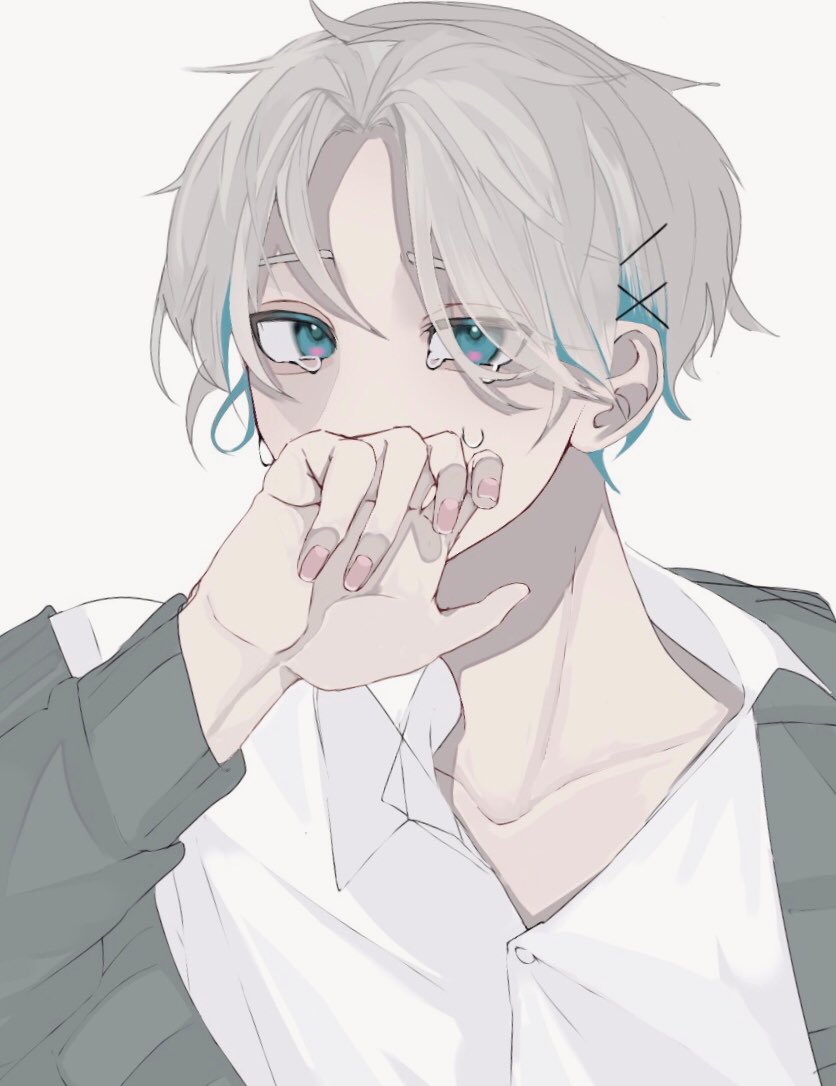 male focus 1boy looking at viewer bandaid blue eyes jewelry short hair  illustration images