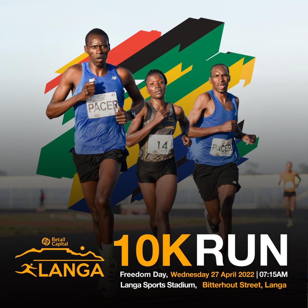 LangaAthletics's tweet photo. This Freedom Day, we invite you to join the Retail Capital Langa Running Club 10km #Run4Freedom! 🏃🏅
Join us at Langa Sports Stadium on Wednesday, 27 April 2022, at 7:15 am. Register online today to enter> https://t.co/FjfC9TW8UC
#LangaRunningClub #FreedomDay #RetailCapital https://t.co/puDvGNxIlr