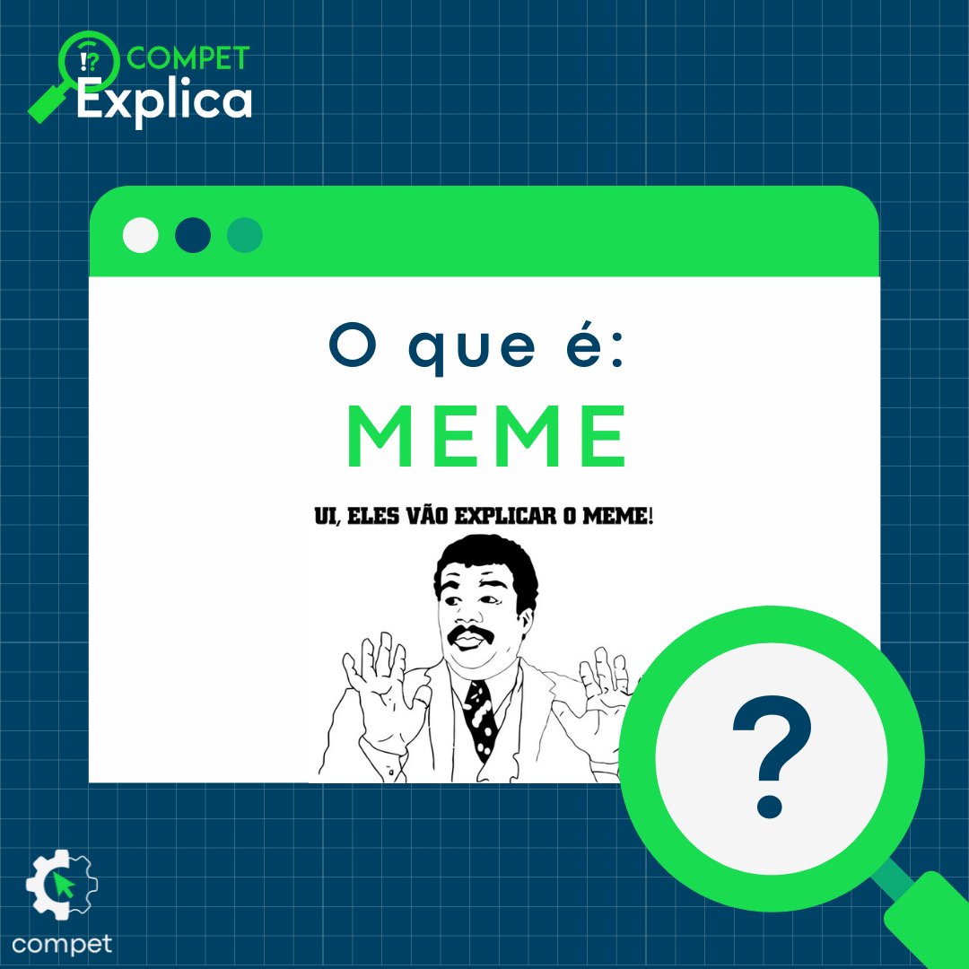 compet_cefet's tweet photo. Todos nós diariamente somos bombardeados por memes. Sejam os divertidos, com críticas sociais aos mais ácidos. A questão é: você sabe o que é meme?
O COMPET Explica dessa semana aborda esse tema, de maneira a deixá-lo claro e dinâmico, além de divertido!
#competexplica #meme https://t.co/NlTWGKnBsm