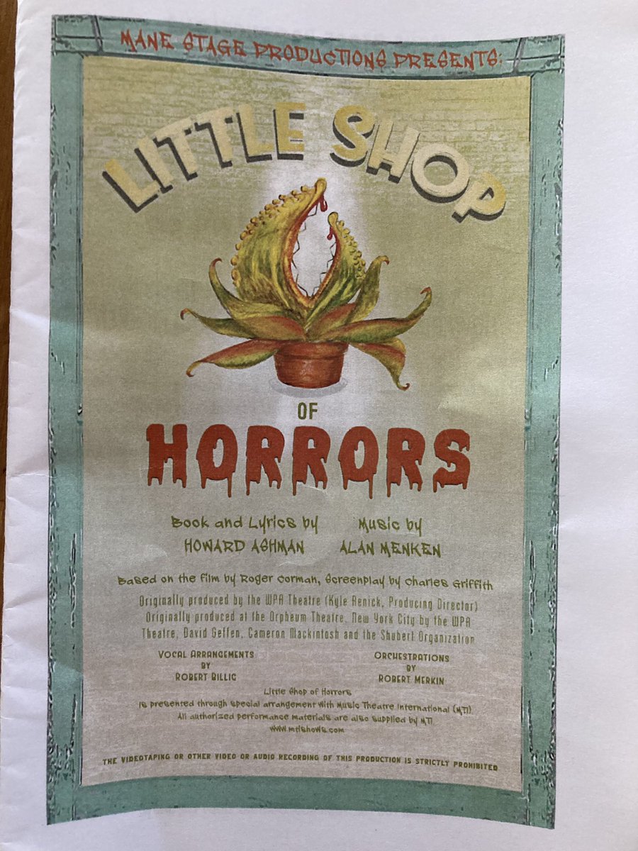 MrRubenzer's tweet photo. A couple of takeaways from the MHS production of Little Shop of Horrors: 1. Human eating plants have great dance moves. 2. I have been repeating the same tune in my head for the last 12 hours and I’m ok with that. 3. There is always time for dental hygiene. https://t.co/TVt1ldcm7G