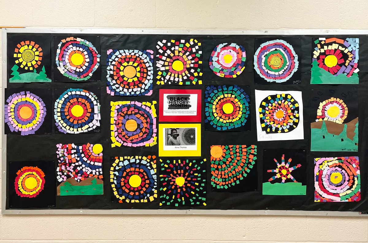 Artwithholly's tweet photo. kinder and 1st grade made beautiful paper mosaics after learning about Artist Alma Thomas #BlackHistoryMonth https://t.co/E7LmR2lOjS