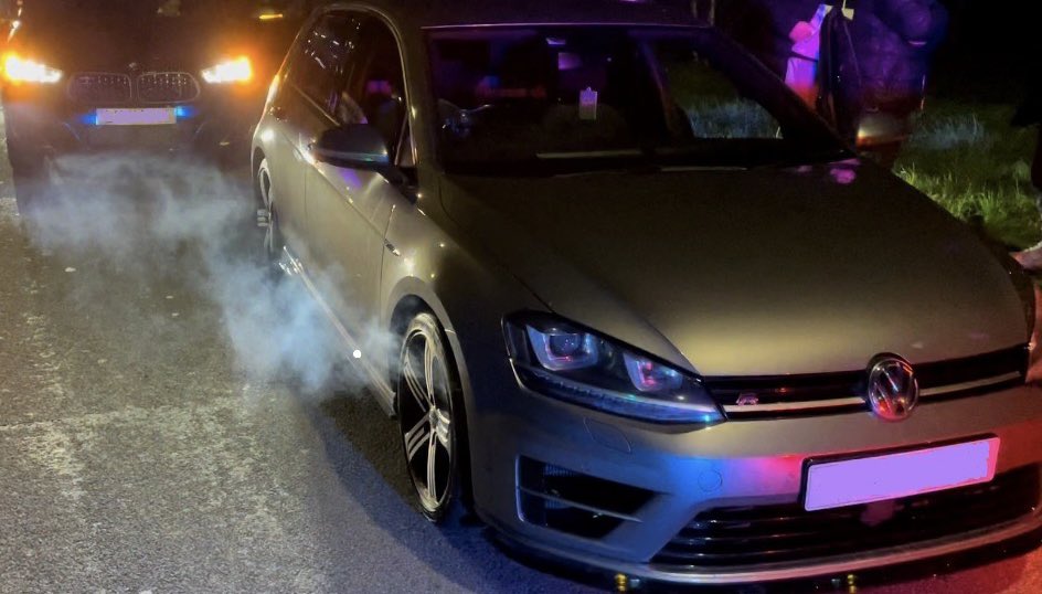 wickofwar83's tweet image. This Golf R decided to cut up an unmarked traffic car on the A406 Barking reaching speeds of over 110mph. The smoke is from the brakes five minutes after it was stopped! Driver reported for dangerous driving #TDJ #RTPC #metpolice