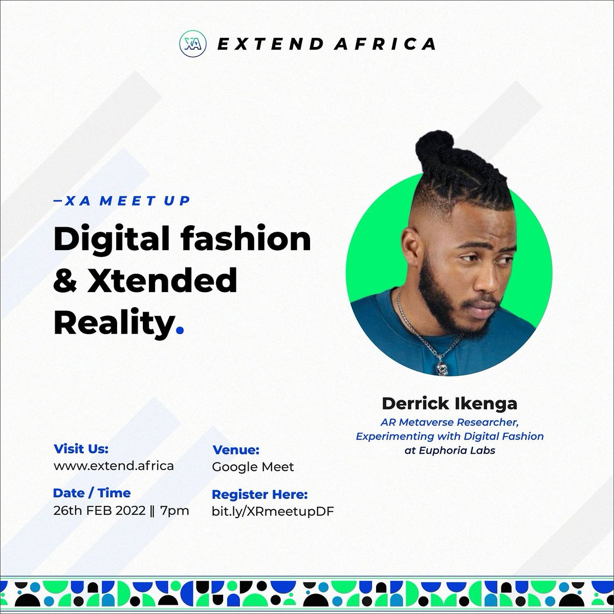 Join us today at 7:00 PM as we discuss DIGITAL FASHION AND XR

Meeting link: meet.google.com/bwy-hvcx-dfb
#virtualtryon #AugmentedReality #virtualreality #Metaverse #DigitalFashion @_echo3D_ @ARVRAfrica @software_artist
Please retweet and share.
SEE YOU THERE