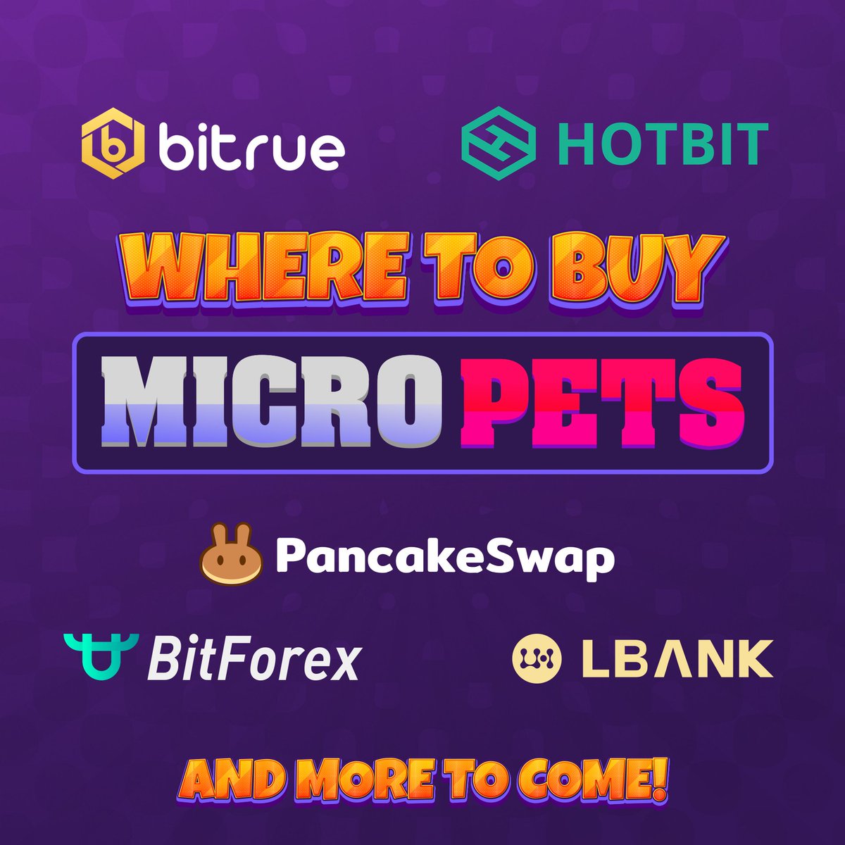 MicroPets_io's tweet photo. Here's where you can currently buy $PETS tokens, where else would you like to see us listed?🤔

#MicroPets #Petropolis #MetaVerse #MetaFi #GameFi #BSC #BNB #P2E #NFT #Landsale #PetsFollowPets https://t.co/movhbJjLOJ