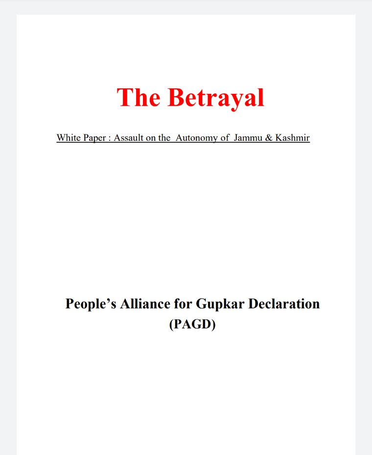 HakeemIrfan's tweet image. The People's Alliance for Gupkar Declaration released a 35 page white paper on constitutional, political, social, economic and governance situation of J&amp;amp;K after August 5, 2019. 

#Kashmir
#PAGD