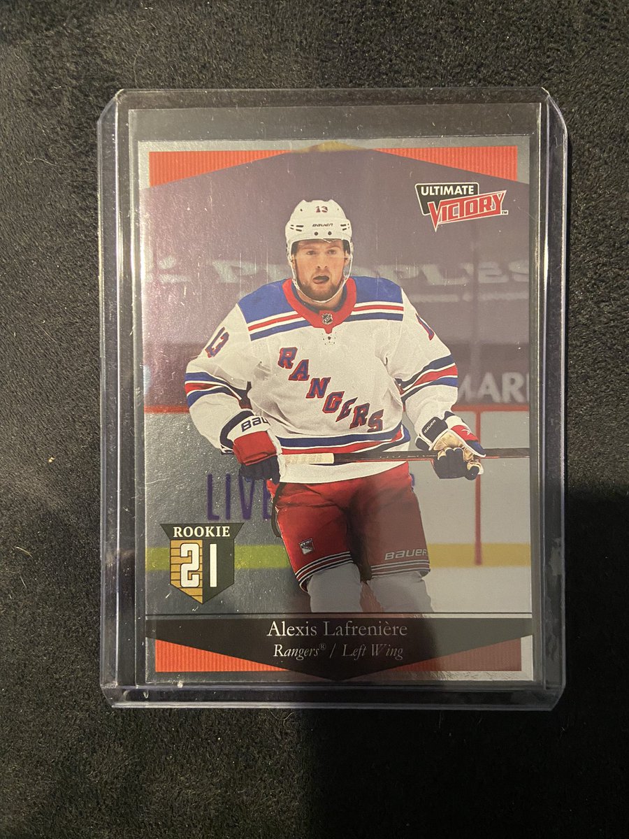 Drews_Way's tweet photo. Let’s do another Lafrenière rookie card giveaway today. If Laf scores a goal or finishes top-3 on the #NYR in Game Score today vs the Penguins I will give away this UD extended series ultimate victory rookie card. Must be following and both like and RT this to enter https://t.co/2X0NgZ5WKQ