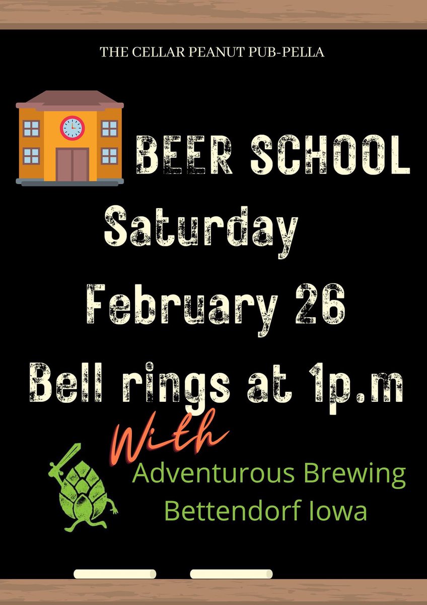 Come early to get a seat!
🔔 rings at 1p.m.
<a href="/AdventurousBrew/">Adventurous Brewing</a>